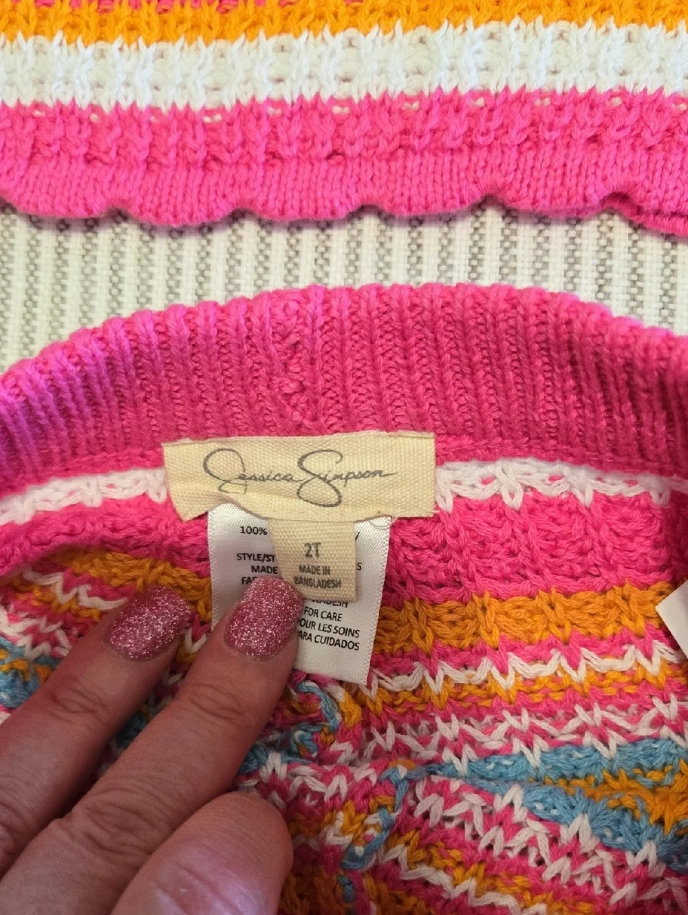 Toddler Girls 2T Striped Knit Tank & Shorts Set — Pink, Orange, White, Blue NWT